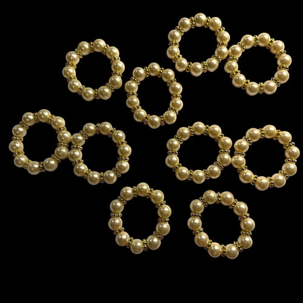 Faux Pearl And Gold Tone Spacer Napkin Rings Set Of 10